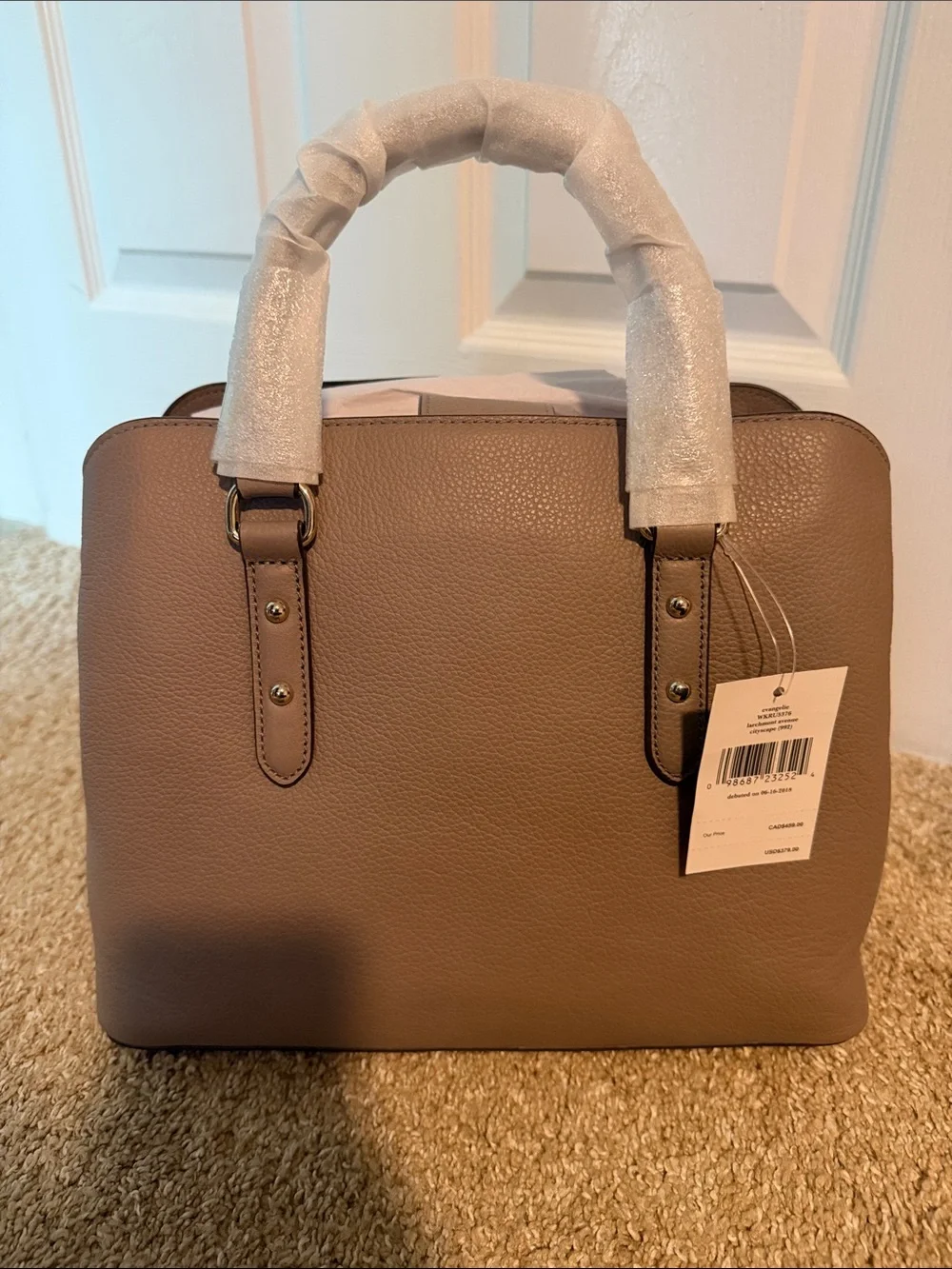 kate spade pebble leather satchel in taupe